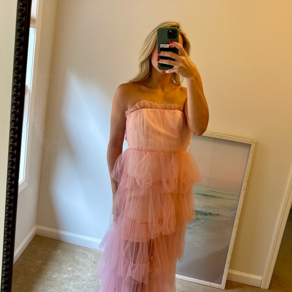 Lovers + Friends blush print tulle bobbit gown formal - Picture 2 of 3